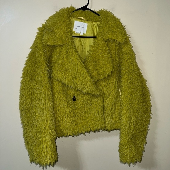 Anthropologie Lime Green Faux Fur Shag Jacket Small - Picture 2 of 5